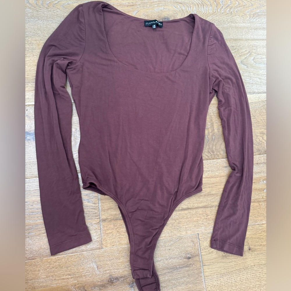 JLUXLABEL brown scoop neck bodysuit